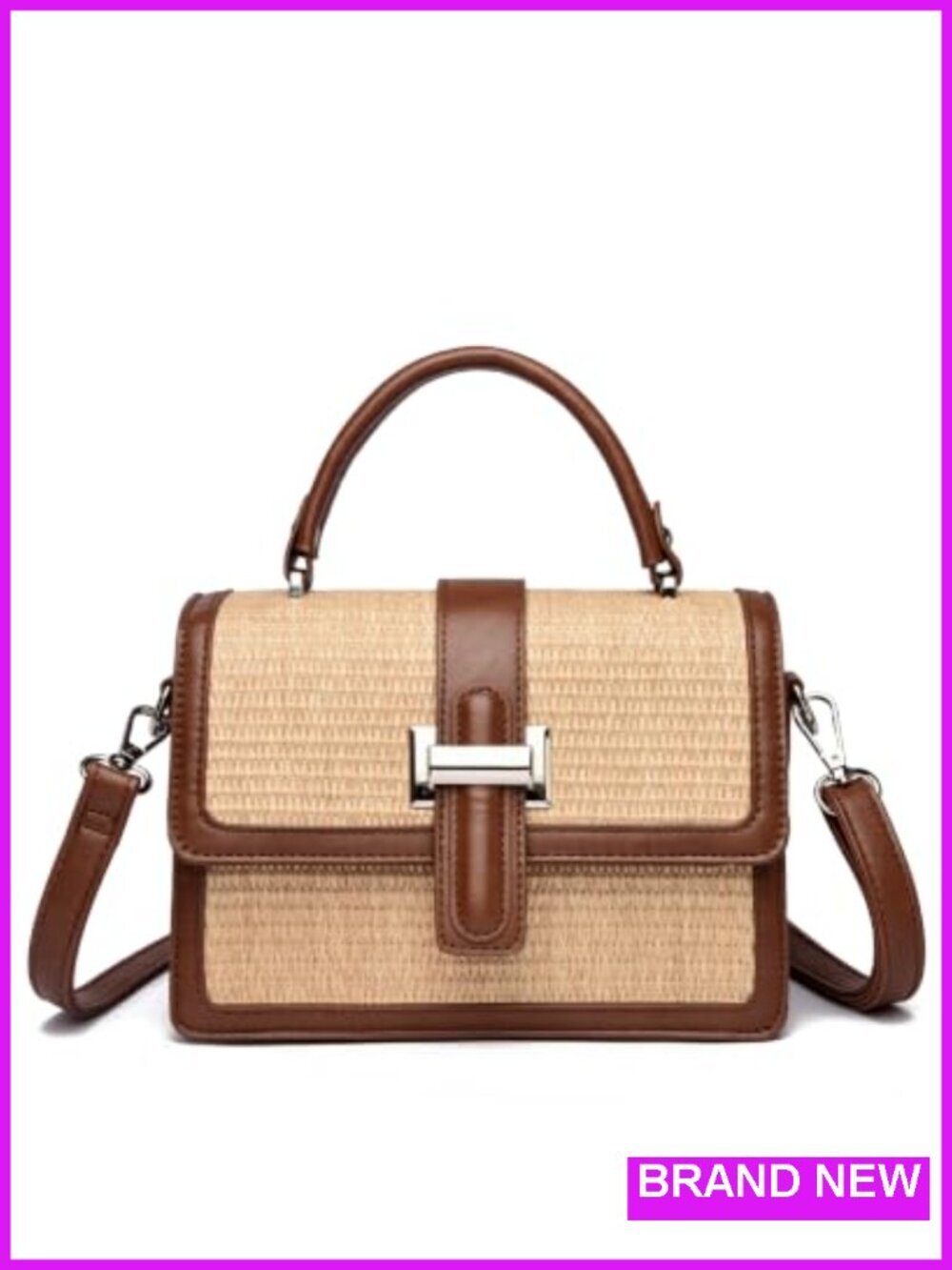 Woven Straw Crossbody Bag with Top Handle and Adjustable Strap